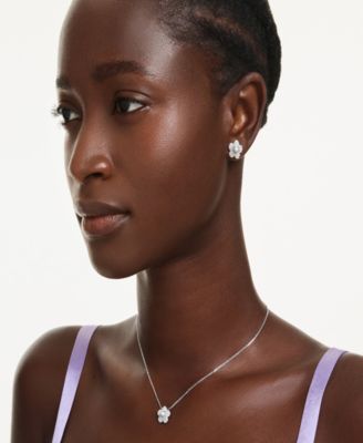 Ariana Grande x Rhodium Plated Mother of Pear Flower Necklace and Earrings Set