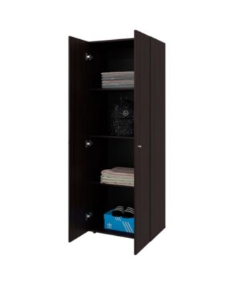 Armoire with 2 Doors 4 Shelves in Walnut and Wengue Space Saving Bedroom Storage Cabinet
