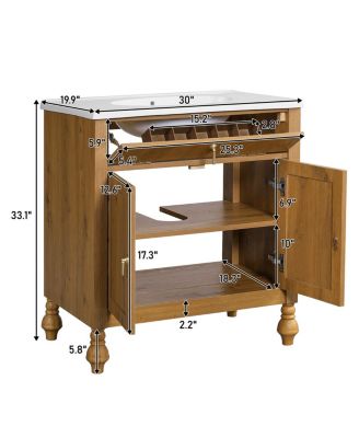 30 Inch Freestanding Bathroom Vanity with Seashell Resin Sink, Flip-Up Organizer & Soft Close Storage for Modern Space