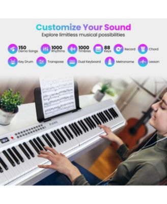 Key Foldable Electric Keyboard Piano with Wireless MIDI and Dual Speakers