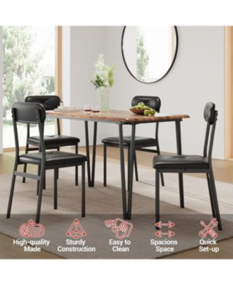 5-Piece Square Dining Set for 4, Metal Frame Table & Upholstered Chairs, Retro