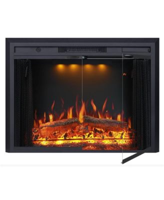Electric Fireplace Insert with Realistic Flame & Dual Heat Settings, Double Glass Door Fireplace