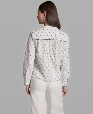 Women's Long-Sleeve Collared Printed Top