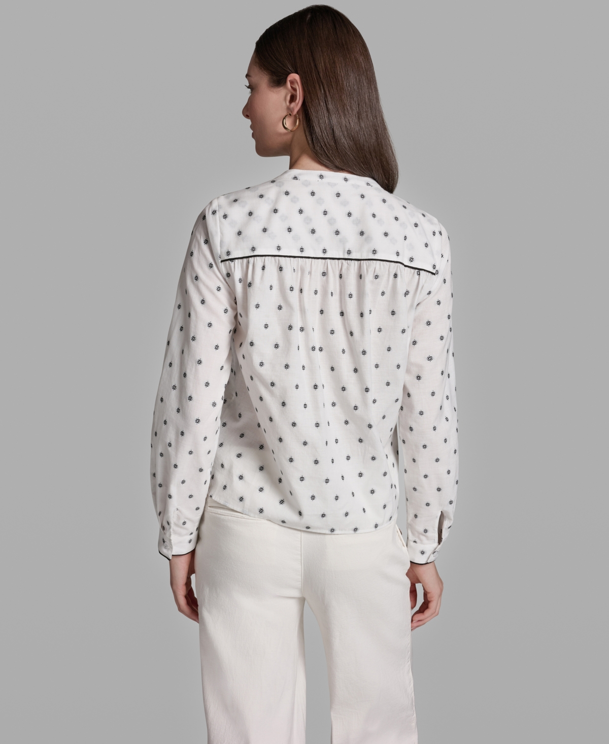 Bcbg Women's Long-Sleeve Collared Printed Top