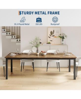 78.7" Industrial Dining Table for 6, Wooden Long Table, Mortise Tenon, Metal Legs, Dining Room, Office, Retro