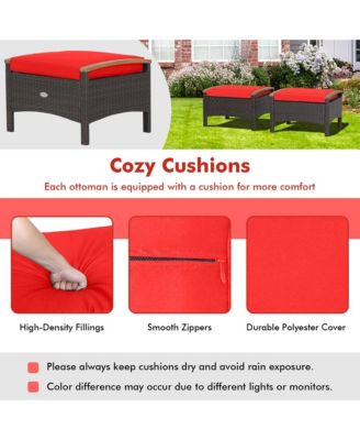 2PCS Patio Ottomans Wooden Handles Rattan Knitting Foot Pedal Red