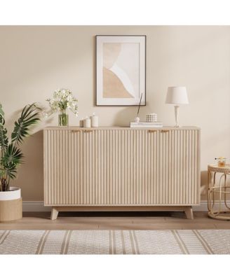Fluted Cabinet with Storage Buffet Sideboard with Adjustable Shelves and Gold Handles for Living Room Entry and Kitchen Natural