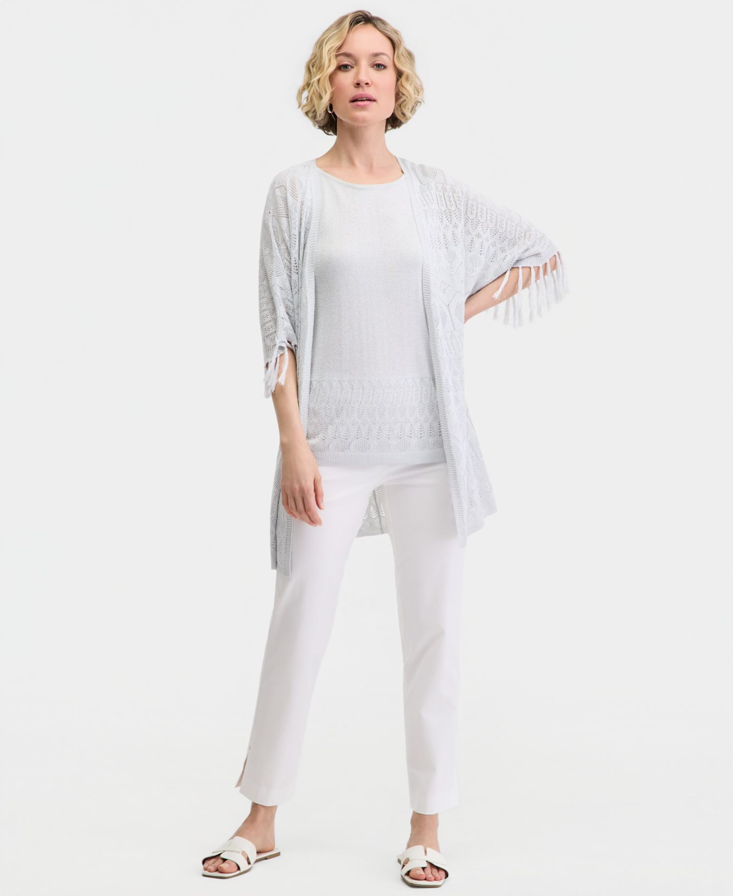 Women's Metallic Fringe Pointelle Cardigan