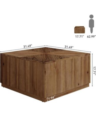 31.5-Inch Square Coffee Table for Living Room, Solid Wood