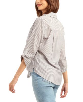 Women's Striped Tie-Front Button-Up Shirt