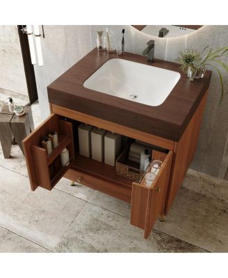30" Freestanding Bathroom Vanity with Faux Marble Top, Ceramic Sink, Soft Close Storage for Small Bathrooms