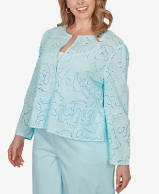 Plus Size Floral Eyelet Peplum Jacket