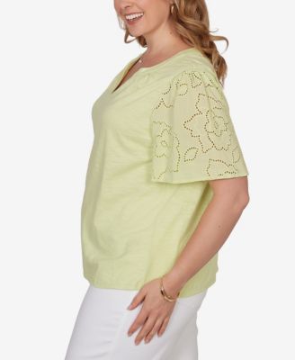 Plus Size Eyelet Sleeve Cotton Jersey Top