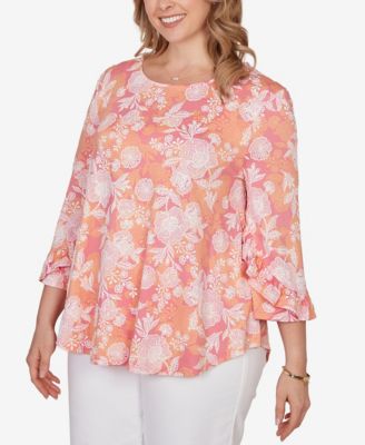 Plus Size Floral Puff Print Ruffle Knit Top