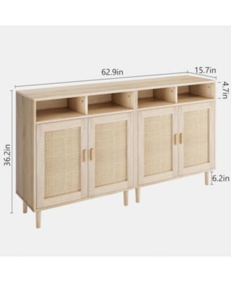 2 Pack Rattan Sideboard Buffet Cabinets, Sideboard Cabinets with 2 Doors, Modern Accent Storage Console Tables, for Dining Room, Entryway