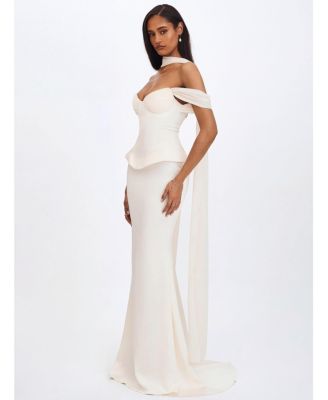 Women's Jessalyn Ivory Sweetheart Peplum Mermaid Wedding Dress with Chiffon Scarf