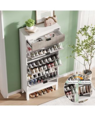 Shoe Storage Cabinet with 3 Flip Drawers Entry Rack with Iron Legs Fluted Organizer Entryway