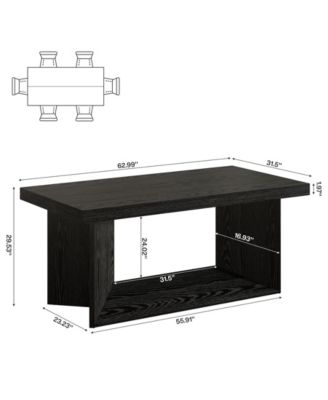 Dining Table for 4-6, Farmhouse Kitchen Table with Heavy Duty Pedestal, Rectangular Wooden Dinner Furniture, Black