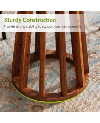 37.6 inch H Round Bar Table, Farmhouse Wooden Bistro Pub Table with Solid Wood Legs