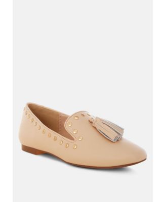 Rag and Co Womens Philoha Studs and Tassels Detail Flat Loafers