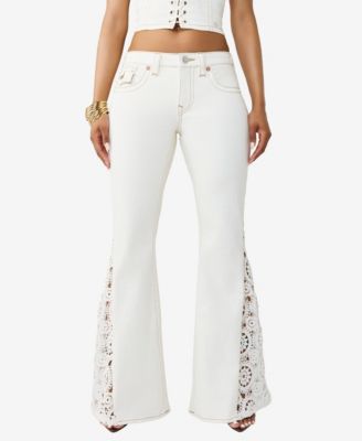 Women's Crochet Mid-Rise Flare-Flap Jeans