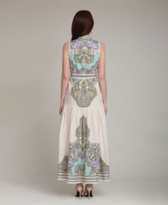 Women's Paisley Mock Neck Maxi Dress