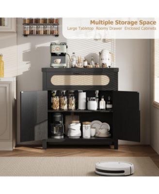 Rattan Cabinet with Drawer Buffet Sideboard with Synthetic Rattan Doors Adjustable Storage