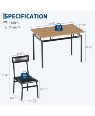 5 Piece Dining Table Set for 4, Wood Table with 4 Upholstered Chairs, Industrial Frame Dinette for Kitchen, Rustic Brown