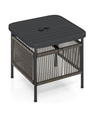 Outdoor Side Table with Umbrella Hole and Storage Shelf