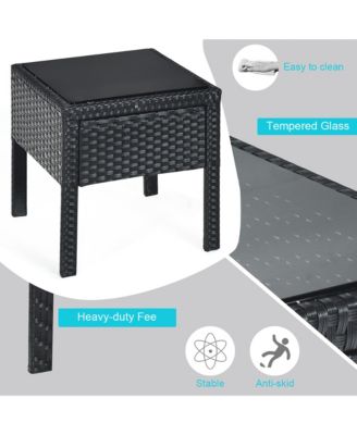 3PCS Patio Rattan Furniture Set Coffee Table and Chairs Set with Seat Cushions Garden