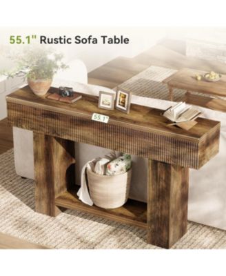 2-Tier Console Table, 55-Inch Farmhouse Entryway Table, Rustic Wood  Sofa Table