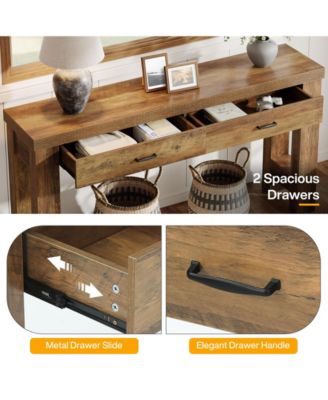 63" Console Table with 2 Drawers, Farmhouse Entryway Table with H-Shaped Sturdy Legs