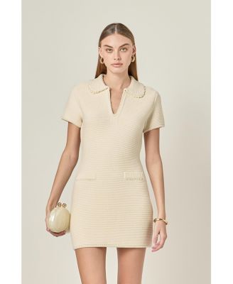 Women's Knit Pearl Detail Mini Dress