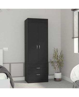 Black Wengue Finish Tarento Armoire with 2 Drawers Double Door Cabinet Hanging Rod