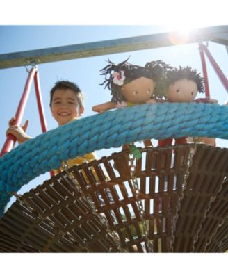 Cari 12" Black Baby Doll with Black Pigtails, Embroidered Face, Removable Green Dress, Machine Washable Soft Baby Doll - 18 Months+