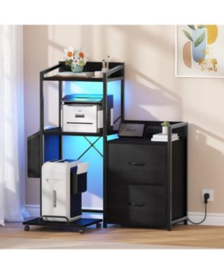 Printer Stand with Storage, 49.2" × 37.8" 3-Tier 3D Printer Table with 2 Drawers, Charging Station & LED Lights, Side Organizer Basket