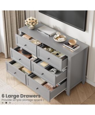 6 Drawer Dresser for Bedroom, Large Dresser with Deep Drawers & Metal Knobs, Modern Wooden Chests of Drawers for Entryway