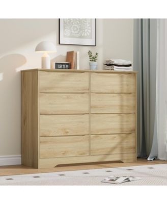 Wooden Dresser with 8 Drawers, Tall Modern Closet with Deep Storage, Large Chest of Drawers with Wide Top, Long Storage Dresser for Bedroom