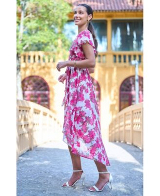 Women's Floral Dipped Hem Wrap Dress