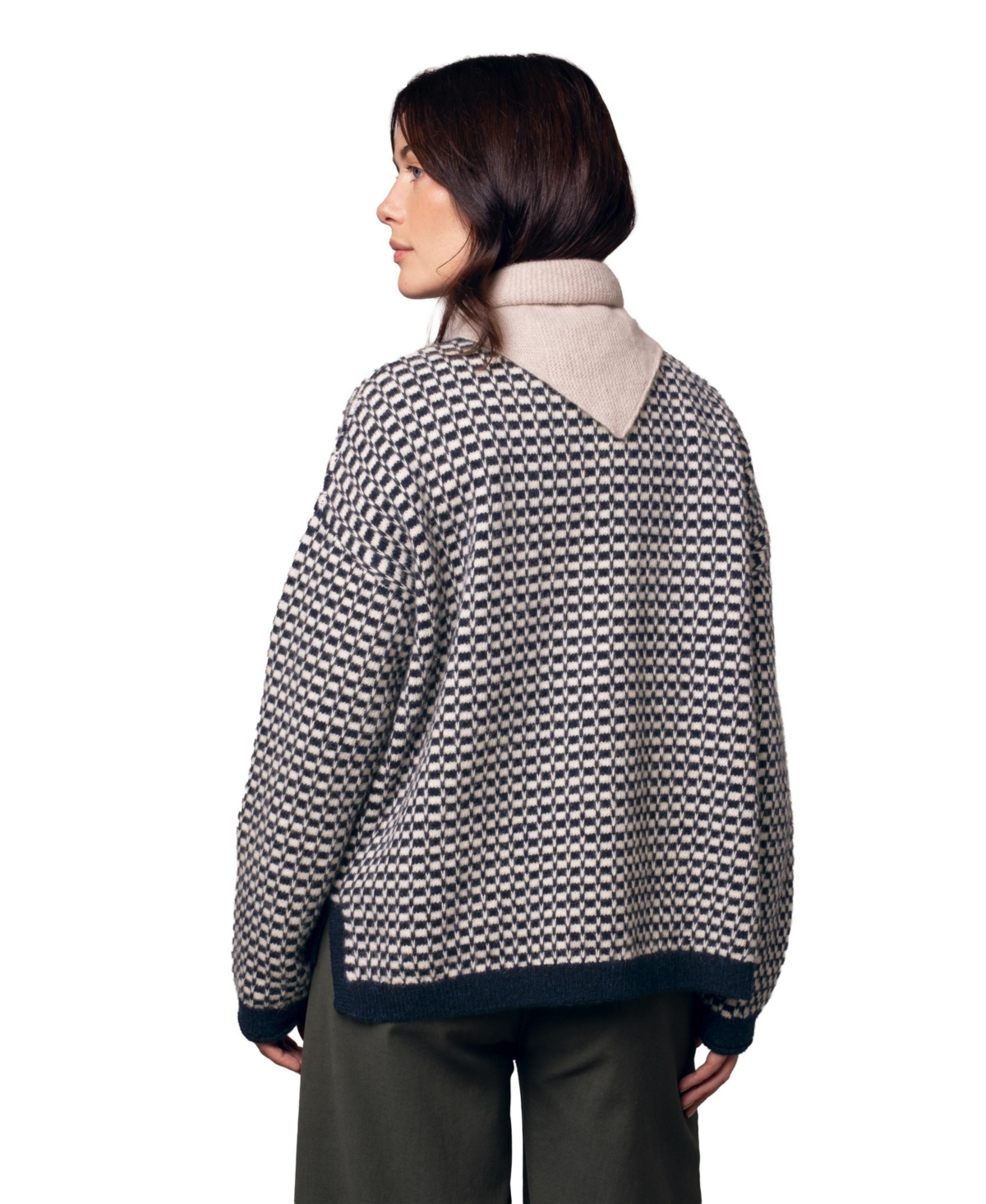Celtic & Co. Women's Micro Check Funnel Neck Sweater