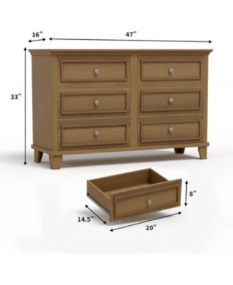 6 Drawer Wide Dresser Modern Wooden Storage Chest with Metal Handles
