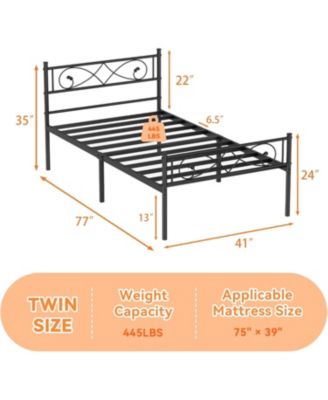 Twin Metal Platform Bed Frame, Fist Design Headboard & Footboard, Under-Bed Storage, No Box Spring Needed, Easy Assembly, Noise-Free