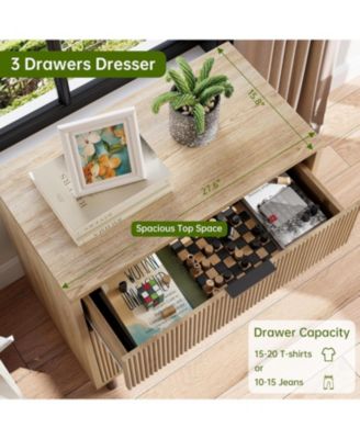 Fluted Dresser with 3 Drawers, 29.9'' Tall Closet Dresser Organizer with Anti-Tipping Device