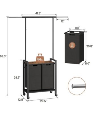 Rolling Laundry Sorter Hamper 2 Section Basket with Hanging Rack Plus Wheels Organizer for Laundry Room