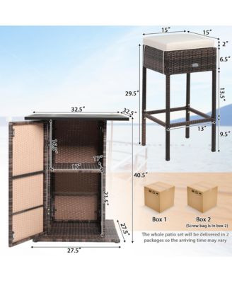 5PCS Patio Bar Set Rattan Bar Furniture Set w/ Table and 4 Cushioned Stools