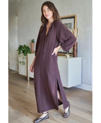 Plus Size Ocean+Main Avery Long Tie Neck Dress Gauze Caftan
