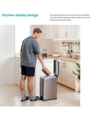 8 Gallon Slim Stainless Steel Kitchen Trash Can with Reeded Pattern, Step Pedal and Soft-Close Lid
