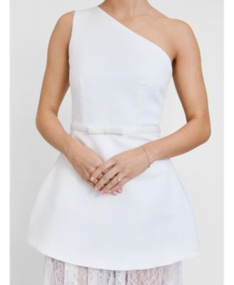 Women's One Shoulder Satin Lace Skirt Dress