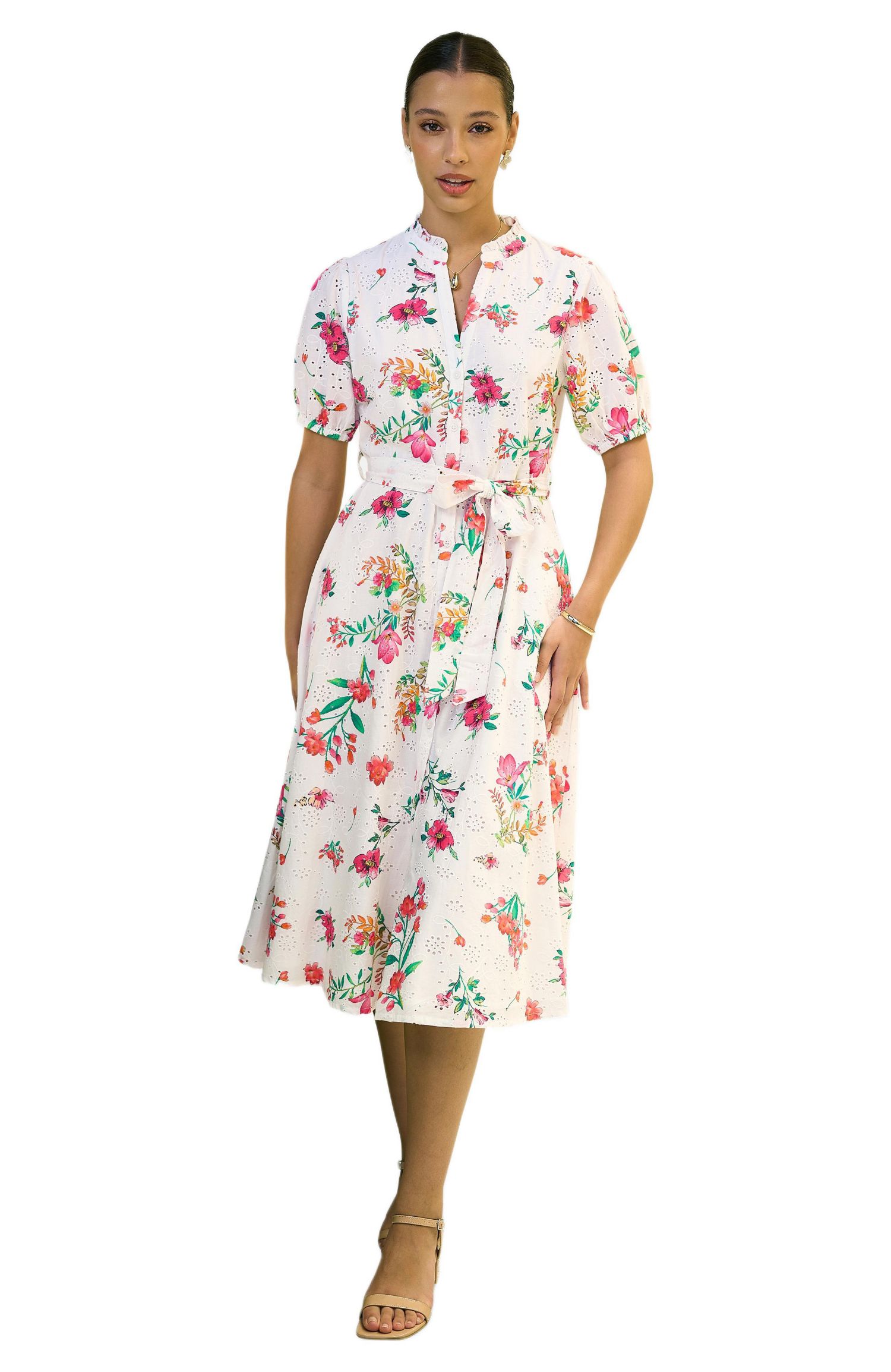 Women's Broderie Anglaise Midi Shirt Dress