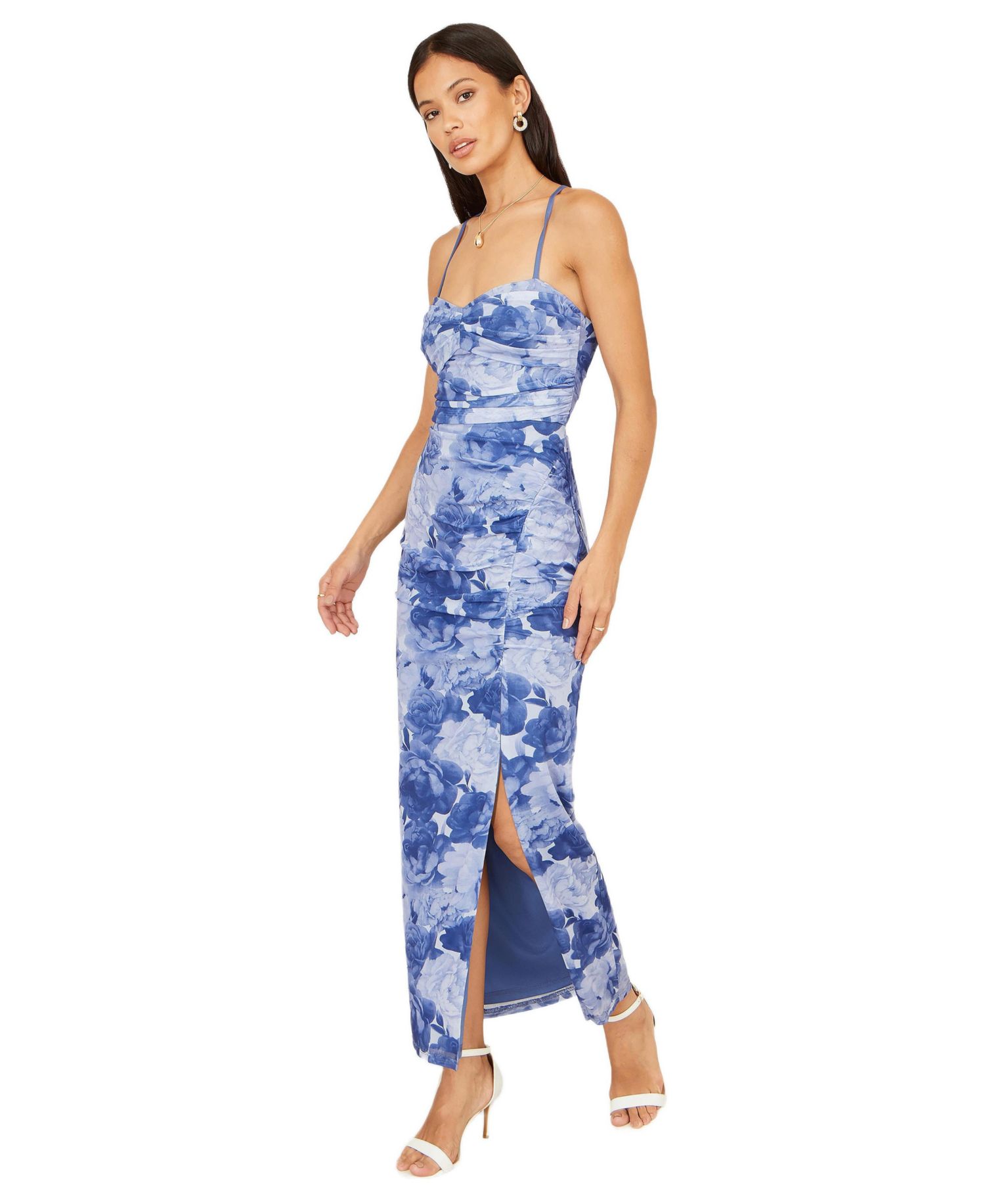 Women's Mesh Ruched Midi Dress